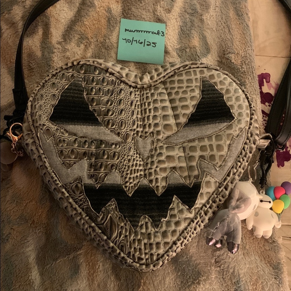 Love, Pain, and Stitches Bad Feelings Heart Grey Croc and Serape Crossbody Bag